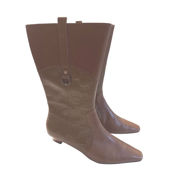Etienne Aigner, Davin, Brown Leather Embossed Logo Calf Boots, Sz. 6M, Knee High - Picture 4 of 9